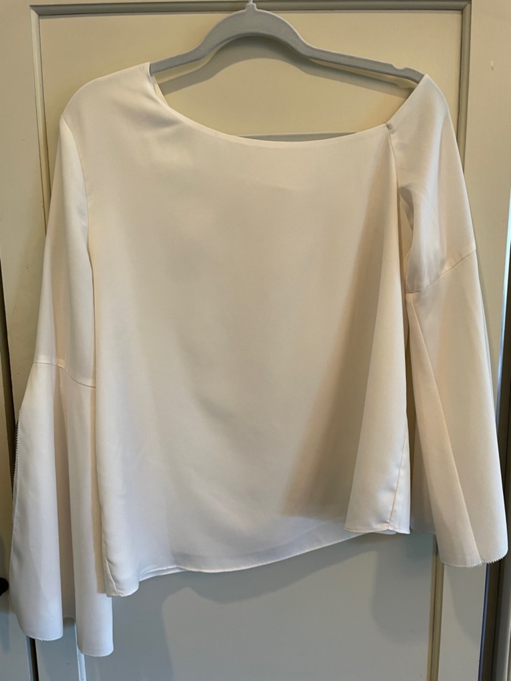 Cooper & Ella Cream One Shoulder Bell Sleeve Blouse, Size M